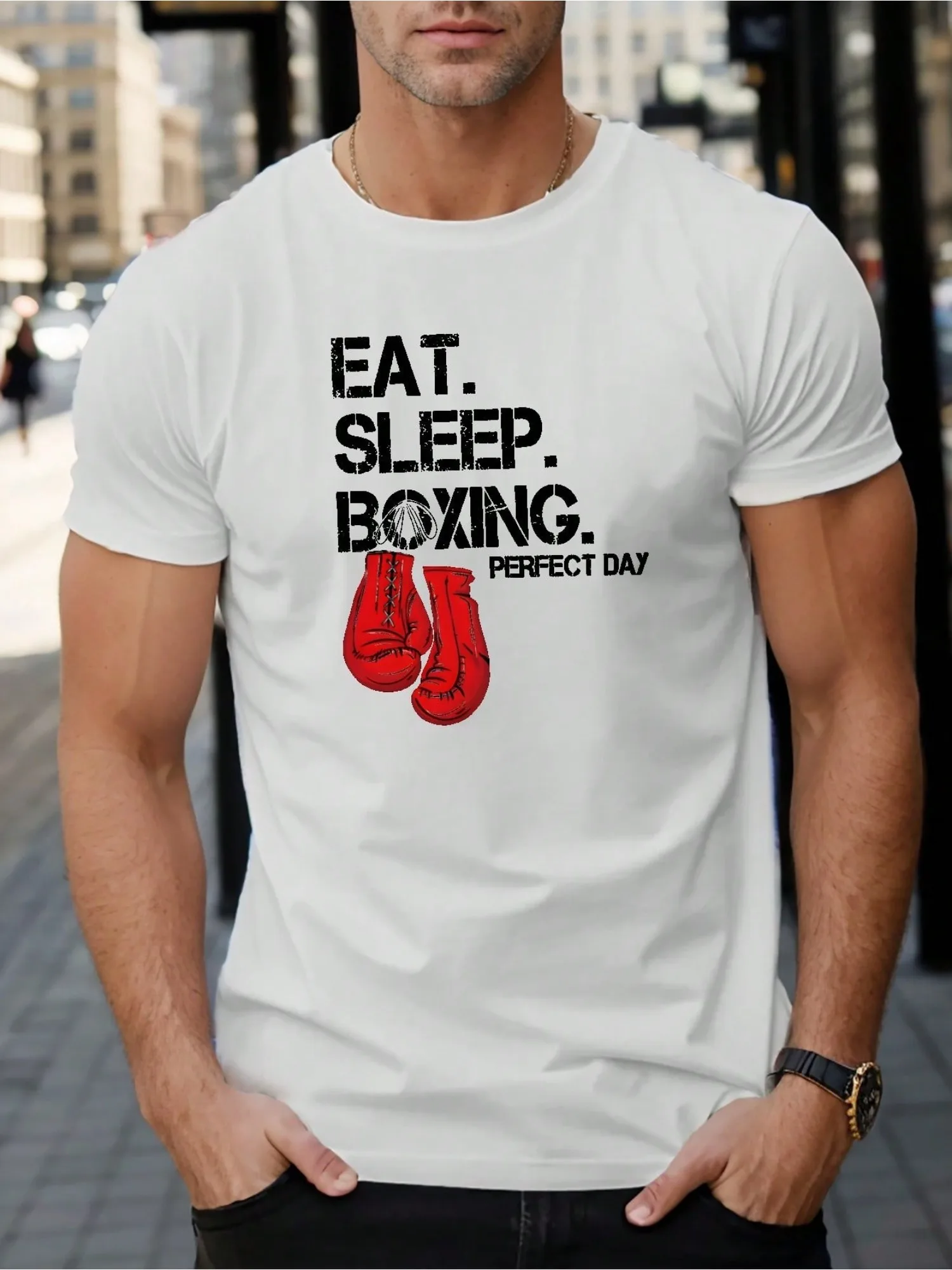 

EAT SLEEP BOXING Print T Shirt Tees For Men Casual Short Sleeve T Shirt For Summer