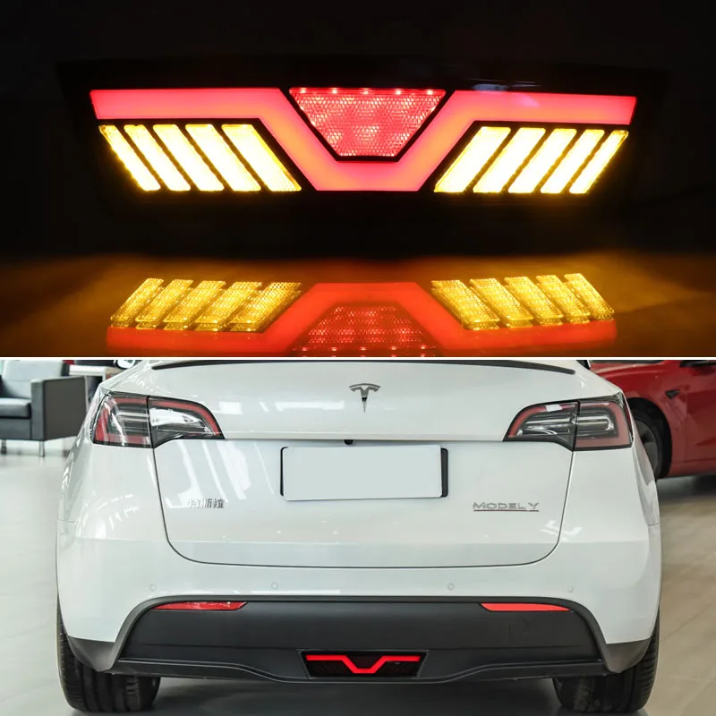 Car LED Rear Bumper Light For Tesla Model Y 2019 2020 2021 2022 3-in-1 Function Reflector Reverse Lights Brake Indicators