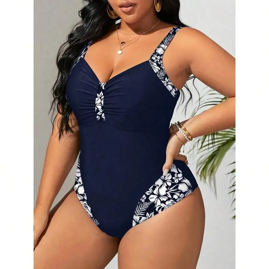 

Women One Piece Swimsuit Floral Print Retro Bathing Suit Removable Pads UPF 50+ Quick Dry