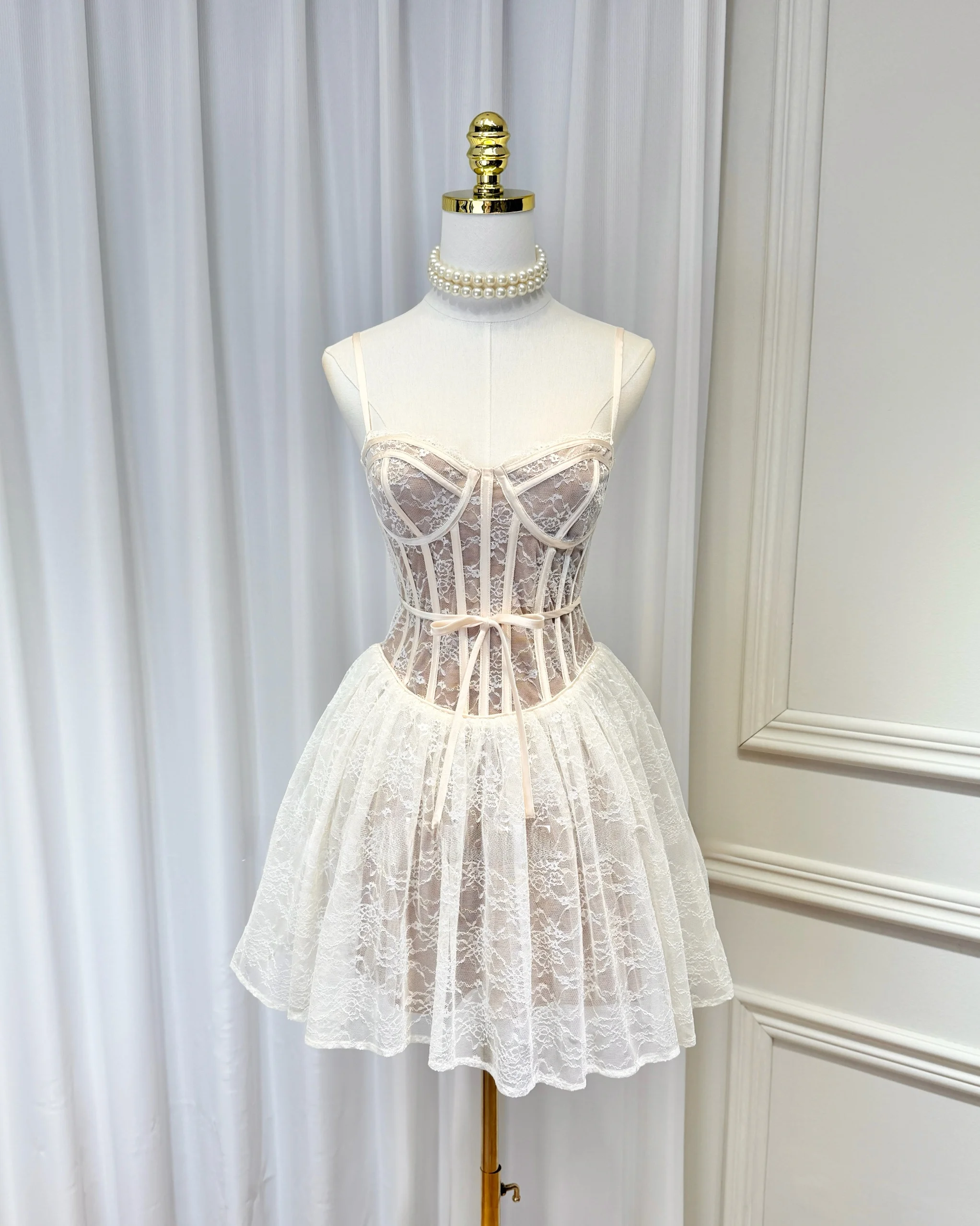 

Ballet Sle High Waist Puffy Skirt Strapl Lace Trim Knot Tie Waist Lace Fulln Dr Sexy Spring Summer Autumn
