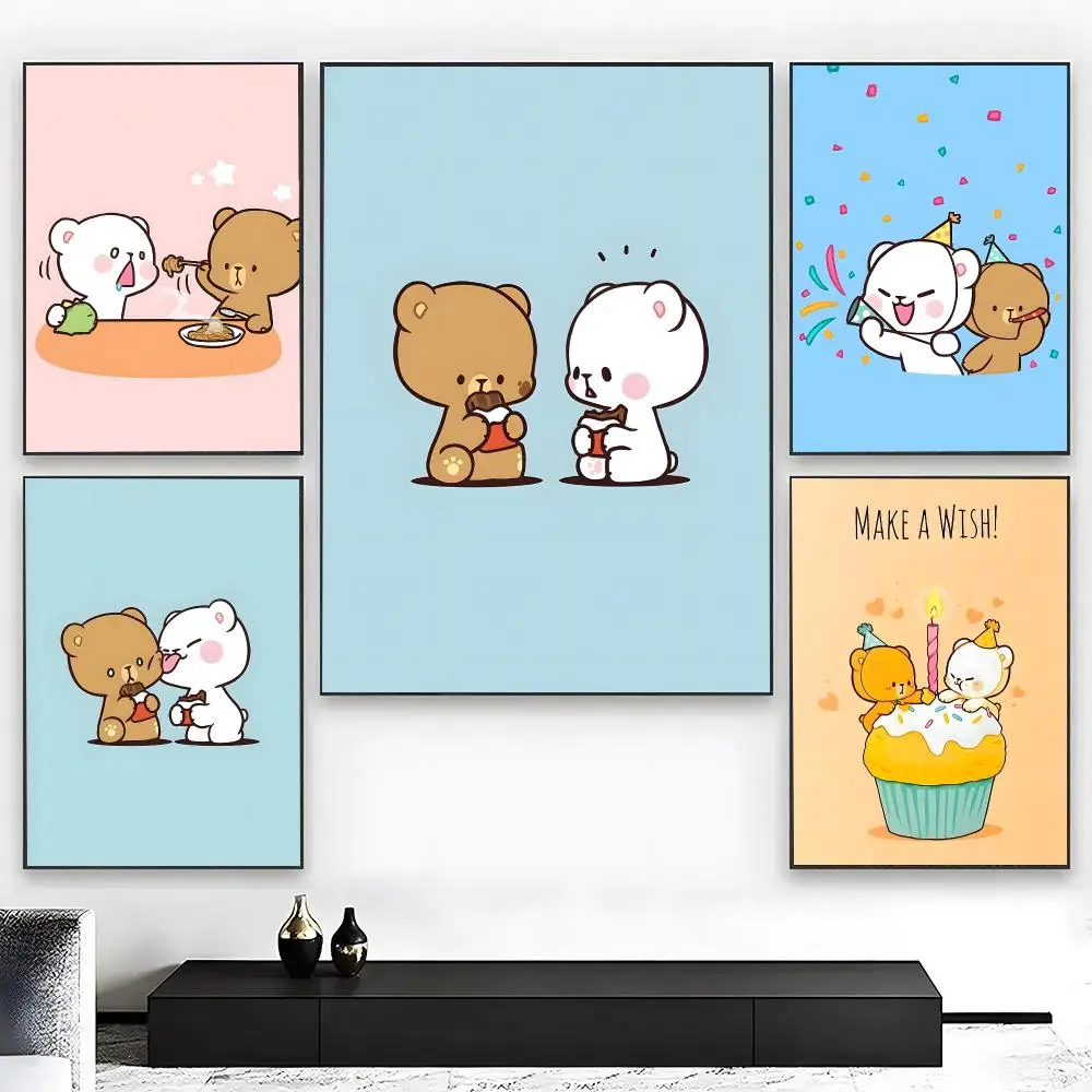 Cute Milk And Mocha Poster Wall Art Print Removable Water-Resistant Home Decor For Bedroom Apartment Gift