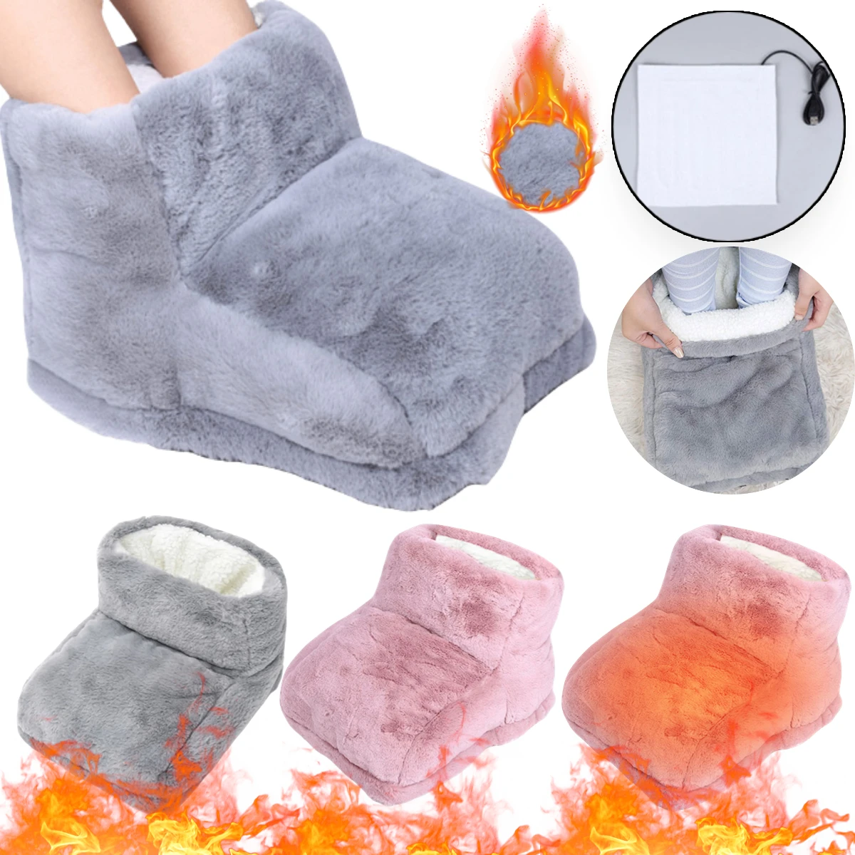 Electric Heater Foot Warmer USB Charging Fleece Soft Warm Foot Cover Washable Winter Feet Heating Pads For Home Bedroom Sleeping