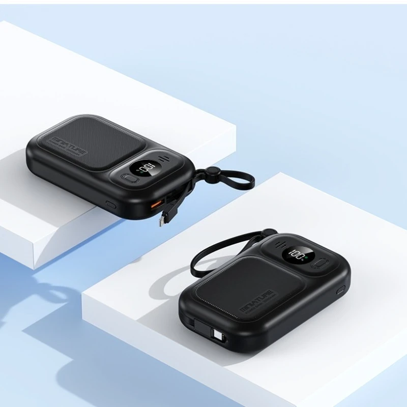 Large Capacity Digital Mini 10000mAh Mobile Power Bank with Built-in 22.5W Fast Power Bank Cable