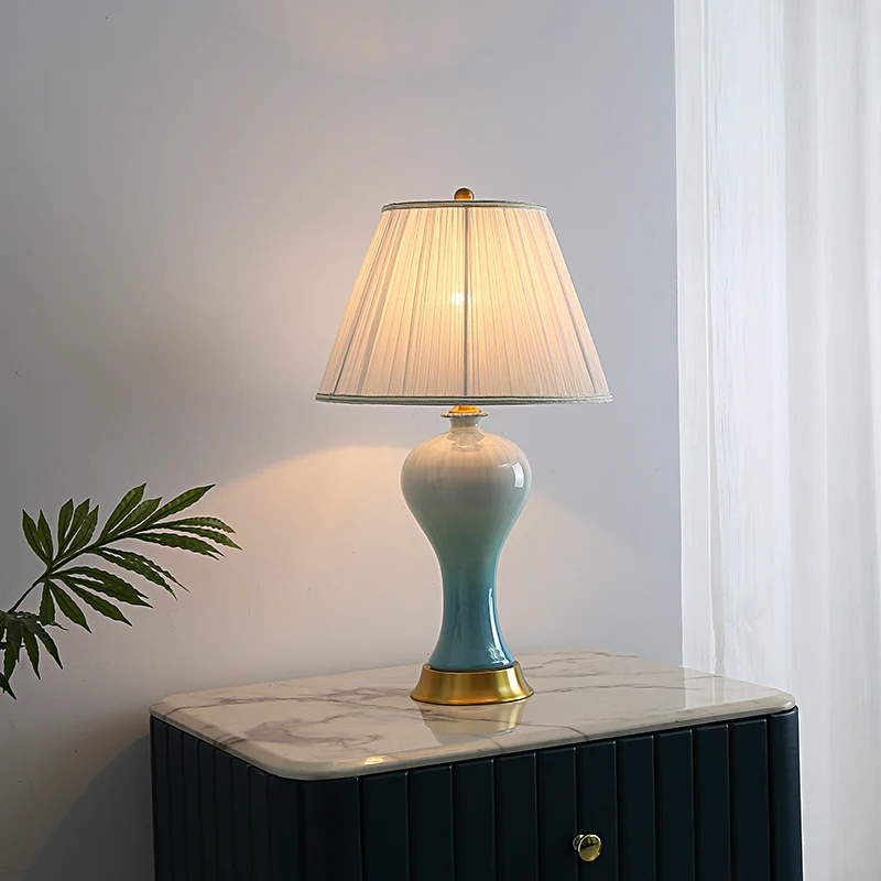 

New American simple luxury decoration living room bedroom table lamp bedside lamp warm new Chinese all-copper ceramic table lamp