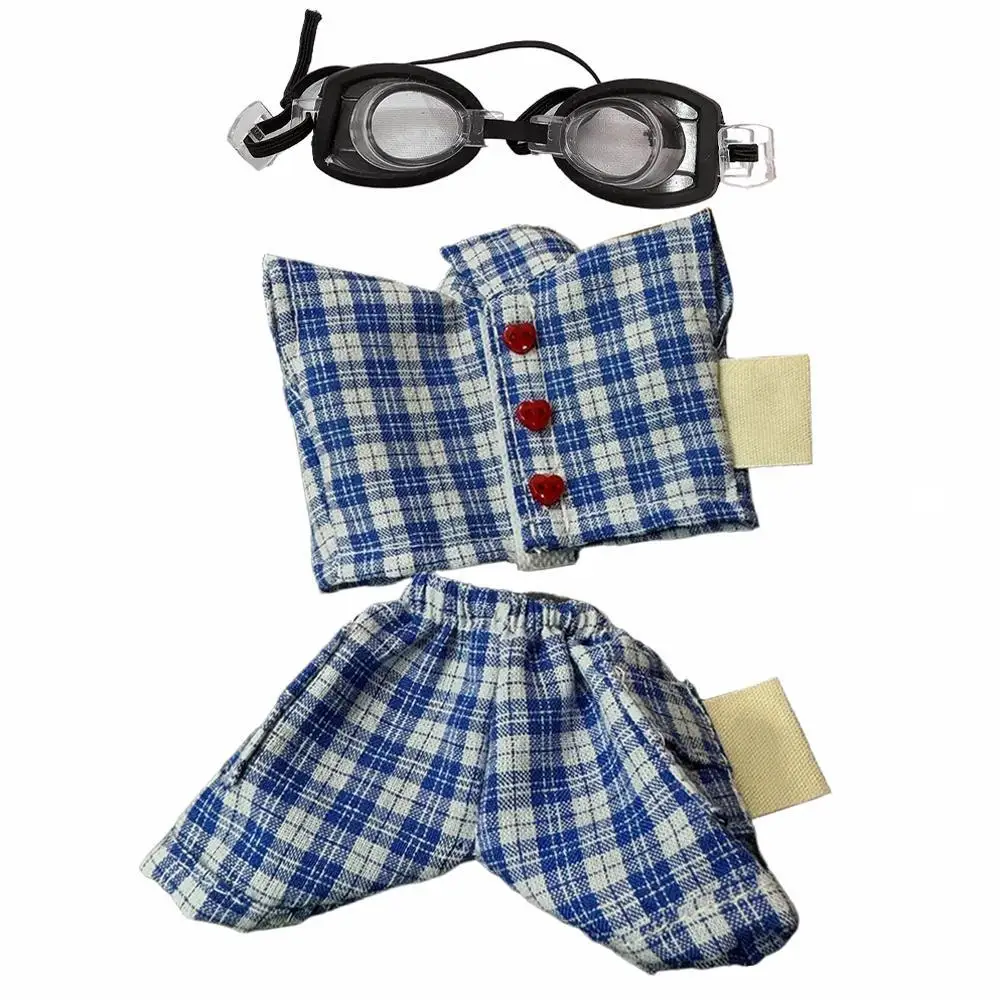 

17cm Doll's Clothes For Labubu Grid Love Button Tops Trousers Glasses Suit Plush Toy Casual Outfit Accessory For Children's Gift