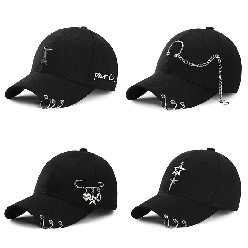 New adult casual cotton dad hat Hip hop snapback hats for Women Punk rings chains Sports trucker cap for men