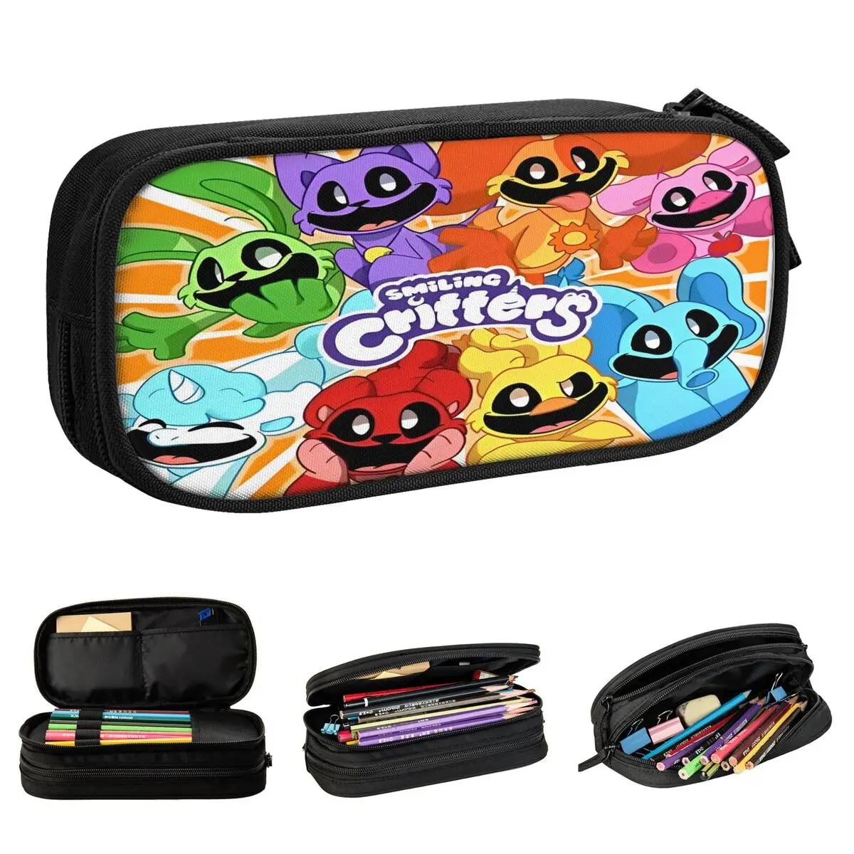 S-Smiling Critters Funny Pencil Cases New Game Cartoon Pen Box Pencil Bags Kids Large Storage School Supplies Gifts Pencilcases