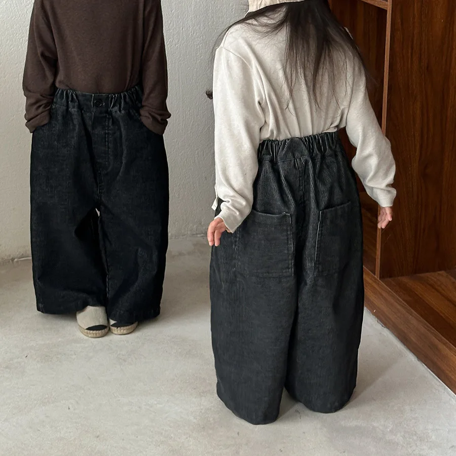  2025 خريف الاطفال الدنيم السراويل الطويلة الفتيان الفتيات الرجعية مستقيم الساق سروال قصير القطن جينز غير رسمي ل 1-8 سنوات #5