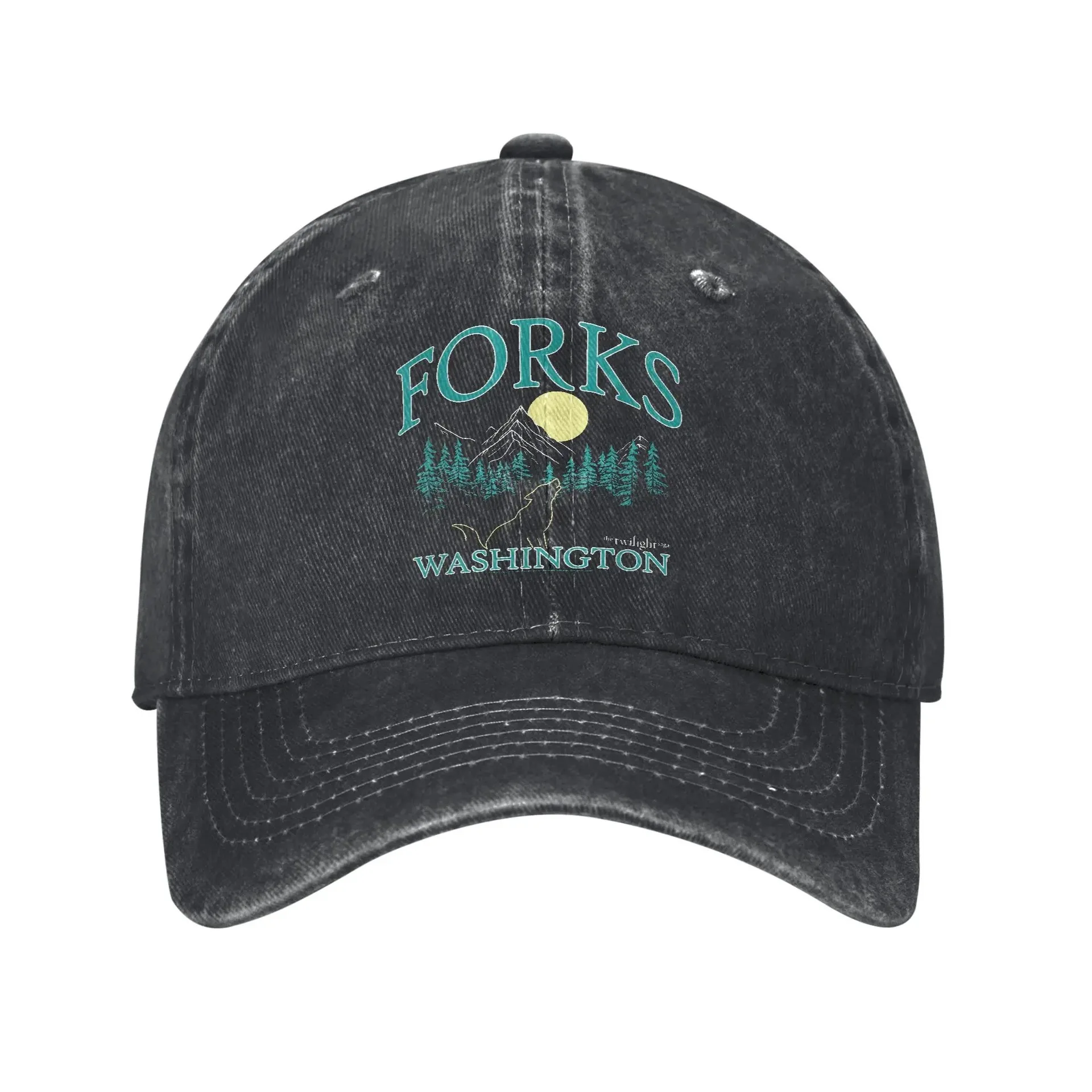 Twilight Forks Washington Baseball Cap Vintage Distressed Denim Movie Vampire Snapback Men Women Outdoor Unstructured Soft Hats