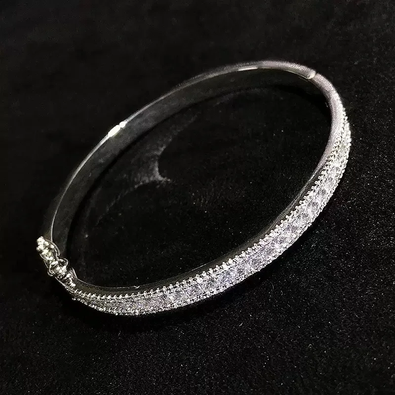 Luxury Real D Color Full 2mm Moissanite Tennis Bangle Bracelet For Women S925 Silver Plated Simulated Diamond Bracelet Gift