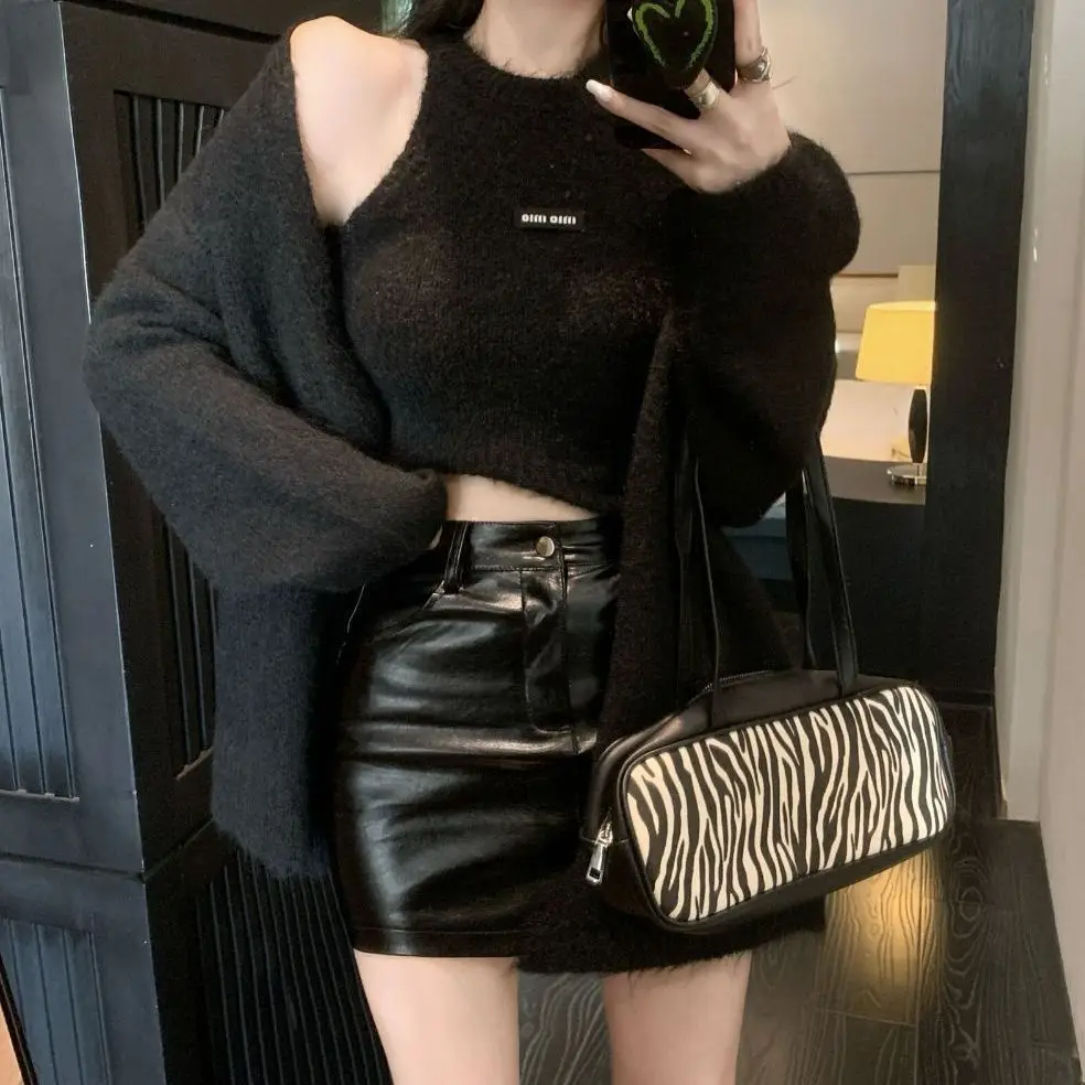 طقم سترة صوفية محبوكة للخريف والشتاء مكون من قطعتين، سترة محبوكة راقية للخريف والشتاء، محبوكة كسول وأنيقة