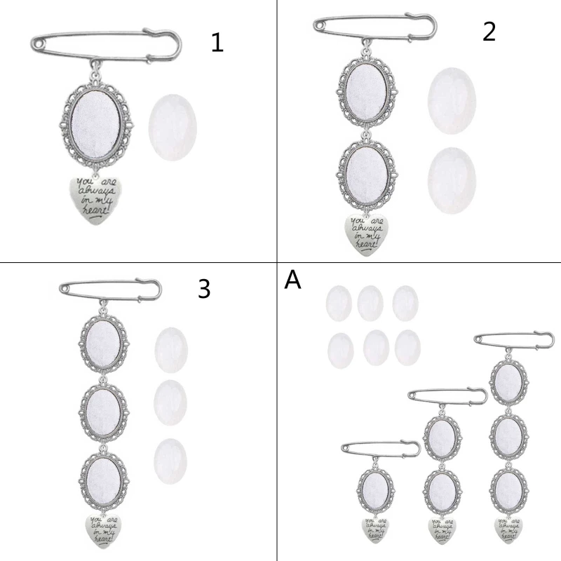 E15E Lacy Oval Bridal Charm Wedding Bouquet Photo Charm Pin Easy to Make Memorial Safety Brooch Bridal Charm in Memory of Dad