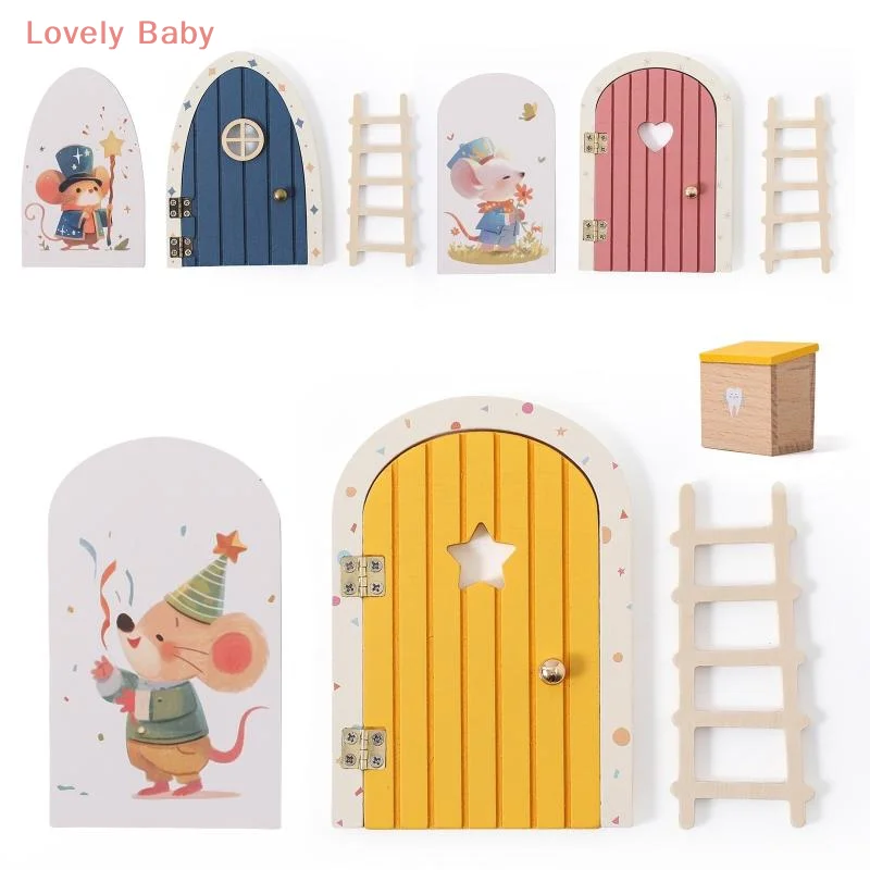 【BBS-7】1 Set Prachtige Karakterstickers Leuke Fantasiespel Houten Boog Te Openen Deur Speelgoed Cadeau Montessori Houten Fee Deur Kit