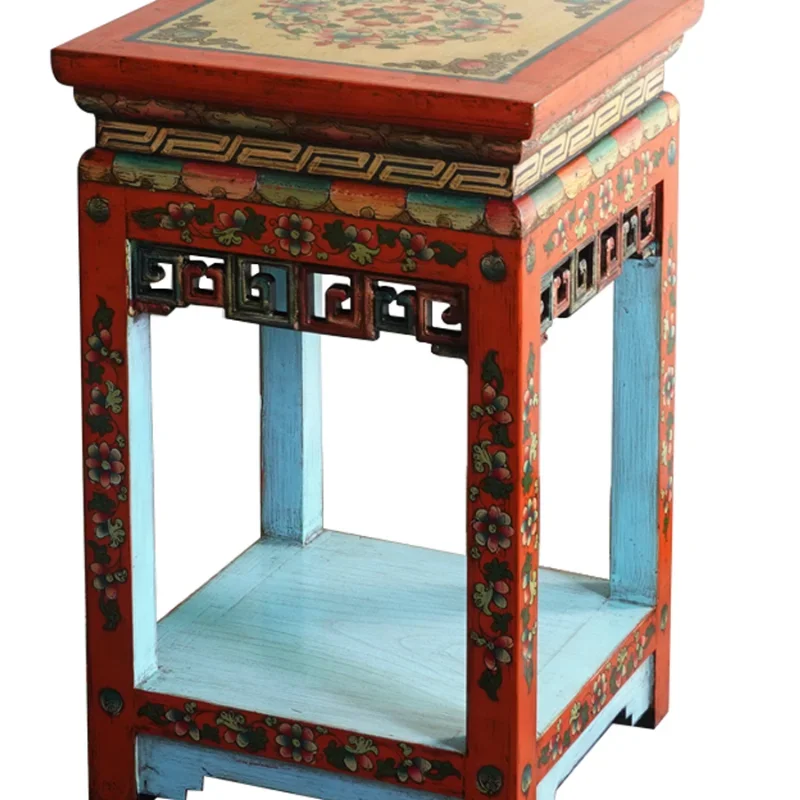 Tibetan-style painted, living room sofa  solid wood hand-painted table  pot stand, Chinese-style painted classical furniture