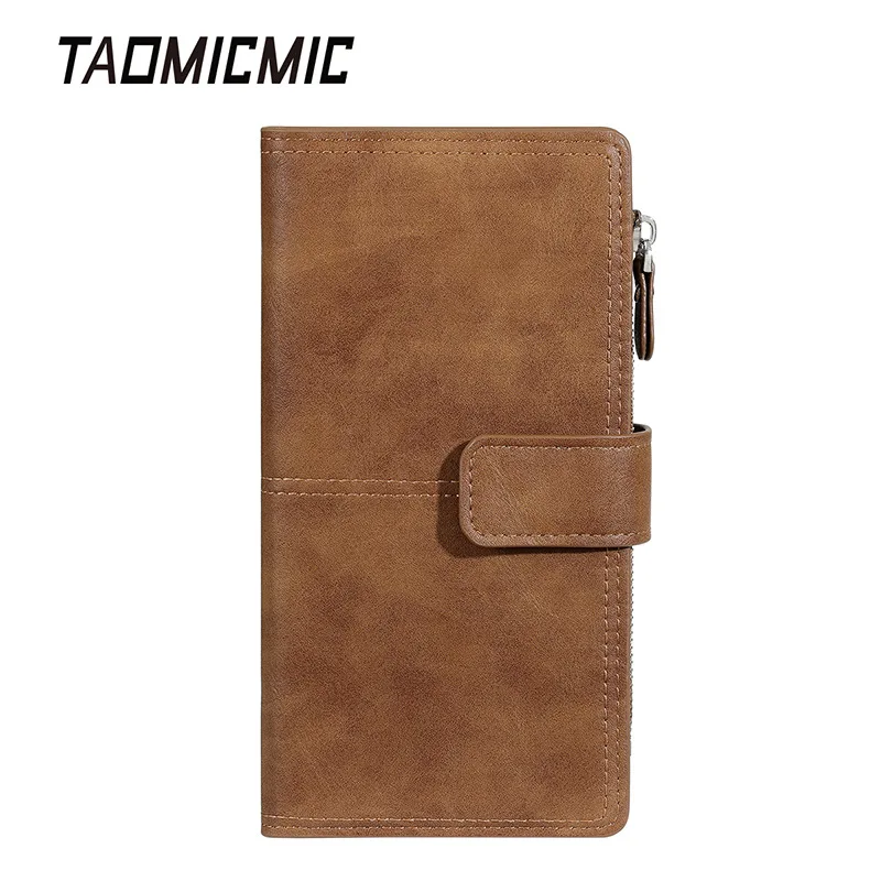 محفظة رجالية طويلة من جلد البولي يوريثان للخريف نمط جديد مزدوج الطي سعة كبيرة حامل بطاقة العملة بالجملة