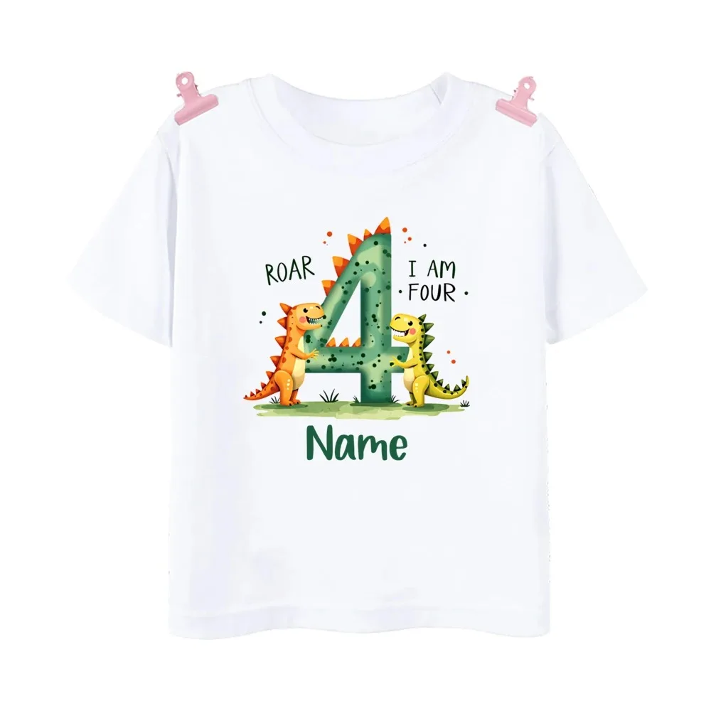 Personalisiertes Dinosaurier-Geburtstags-T-Shirt für Jungen zum 3. Geburtstag mit Aufschrift „Roar I Am Three“ Kinderparty-Outfit Individuelles Geschenk – Detail 8