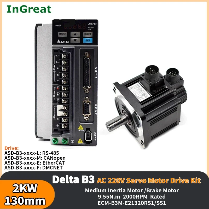 

2KW AC Servo Motor Drive Delta 130mm B3 Kit Brake ASD-B3-2023-L ECM-B3M-E21320RS1 ASD-B3-2023-M ASD-B3-2023-E CANopen EtherCAT