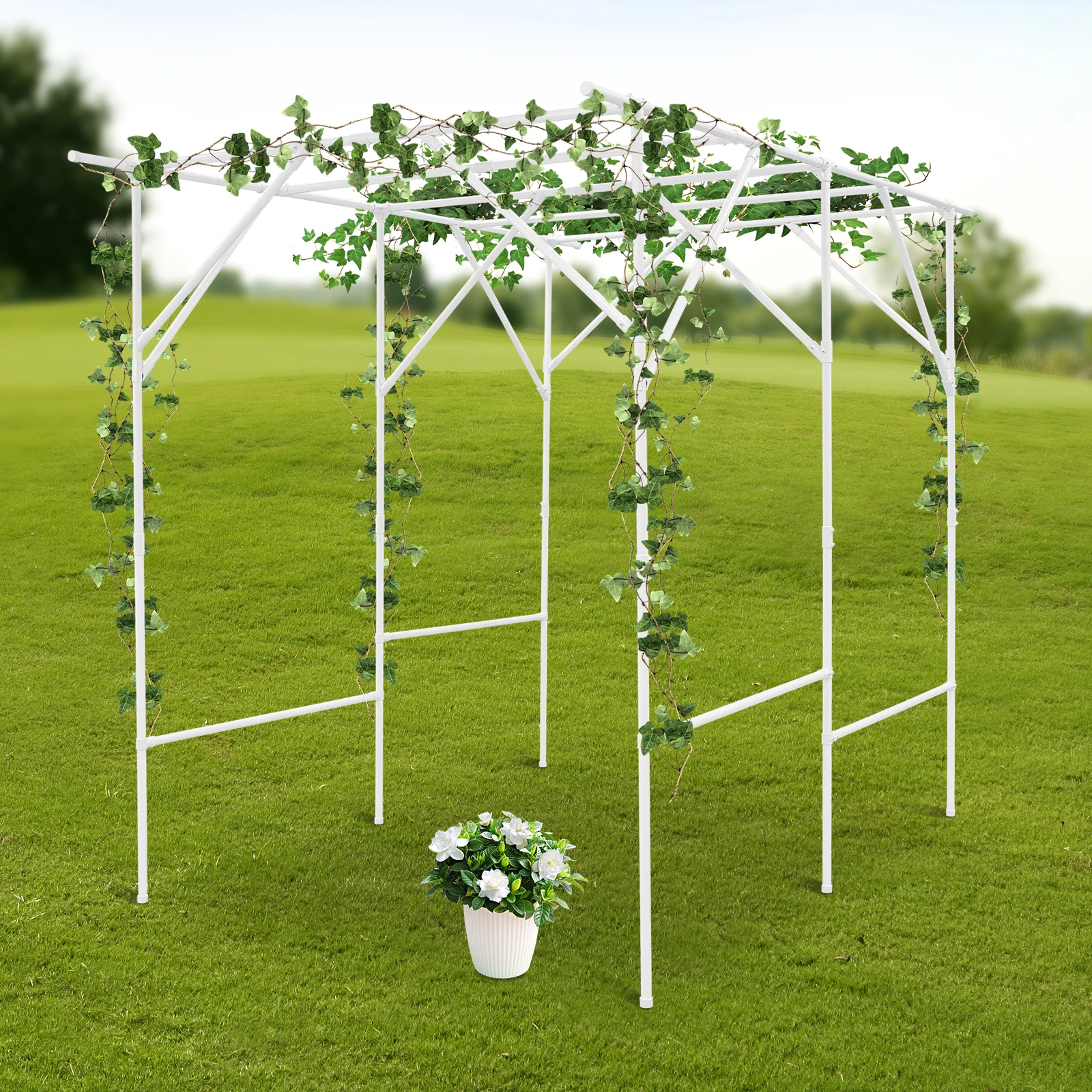 Garden Plant Trellis, Heavy Duty PE Coated Steel Climbing Frame for Vine Vegetables Outdoor