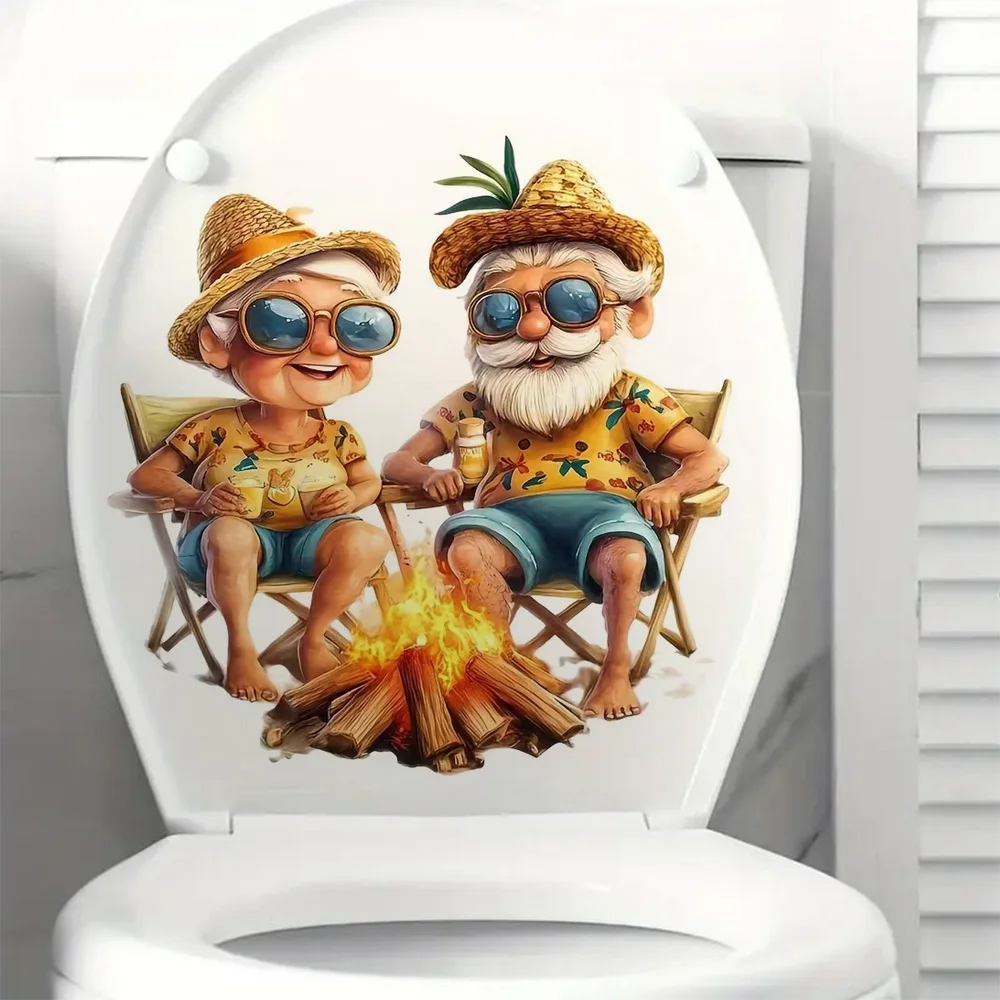 Very Beautiful Pair of Elderly People Roasting Marshmallows Creative Modification Stickers,Bright Bathroom for Home Decoration
