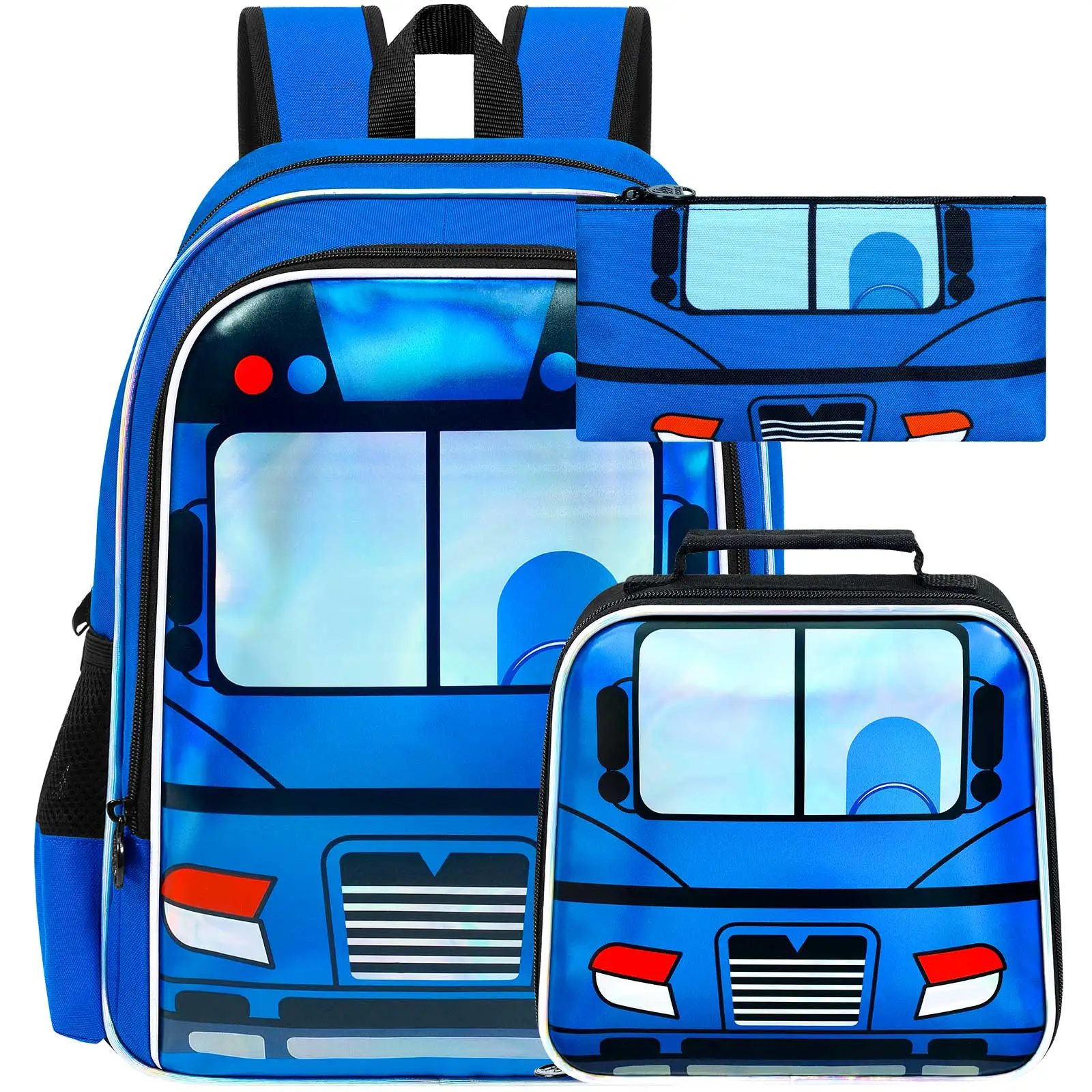 

3Pcs Cars Backpack, 17" Boys Bookbag with Lunch Box, Kids School Backpacks Set for Elementary Preschool Kindergarten