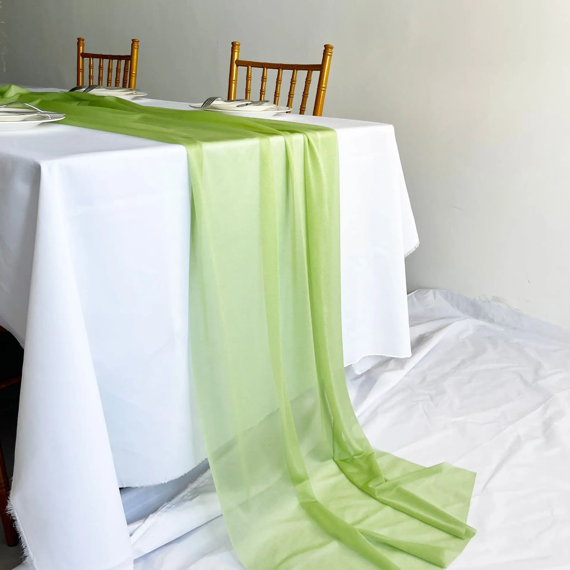 Camino de mesa de gasa para boda, mantel verde de 75x305cm, ajuste de gasa transparente para comedor, decoración de fiesta de cumpleaños y Baby Shower