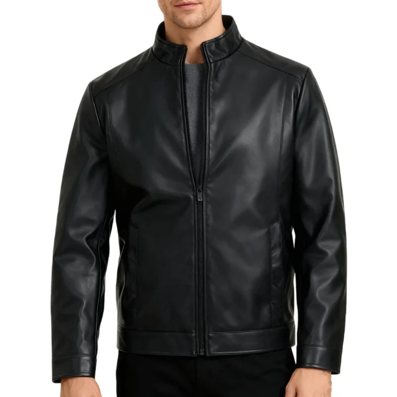 

Mens Leather Jackets Warm and Windproof for Autumn Winter Stand-up Collar Cardigans Long-sleeved Jackets Fitted Motorcycle Suits