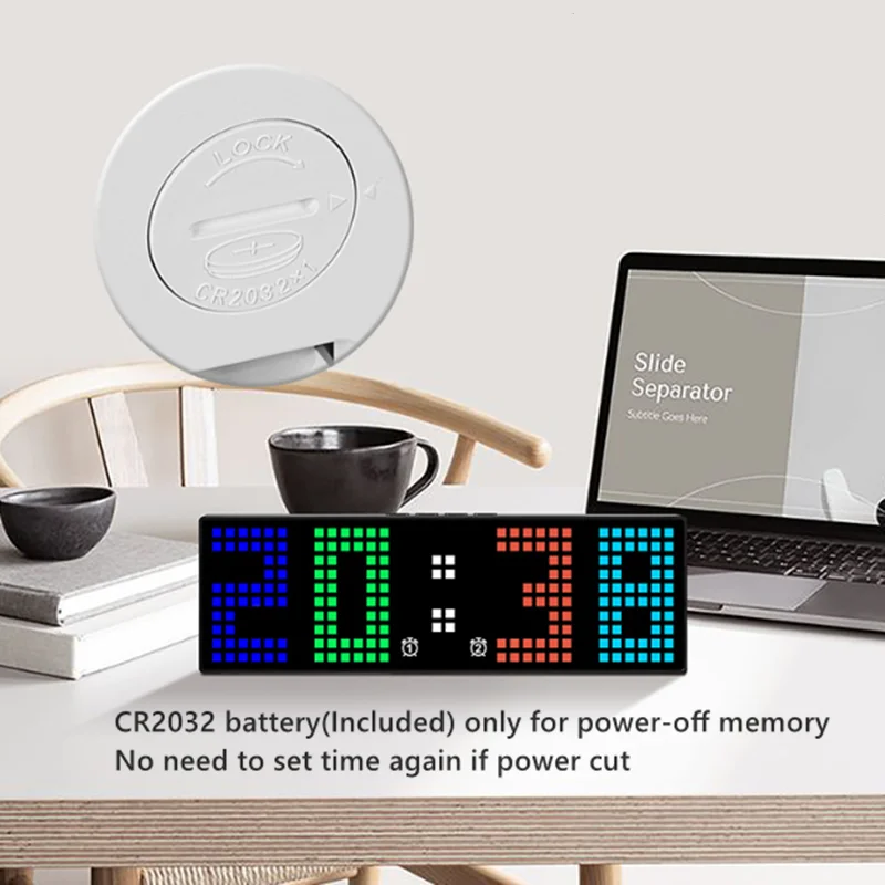 USB Powered RGB Digital Wall Clock Voice Control Date Snooze Table Clock 2 Alarms Timing Countdown 12/24H Electronic LED Clock