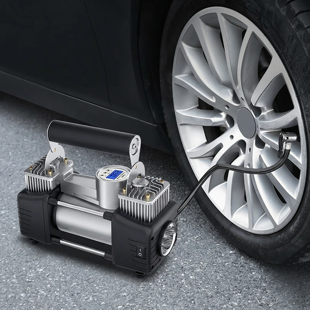 150PSI Dual Cylinder 12V Car Air Compressor Electric Tire Inflator with Pressure Gauge for Car Motorcycle Bicycle Balls Pump