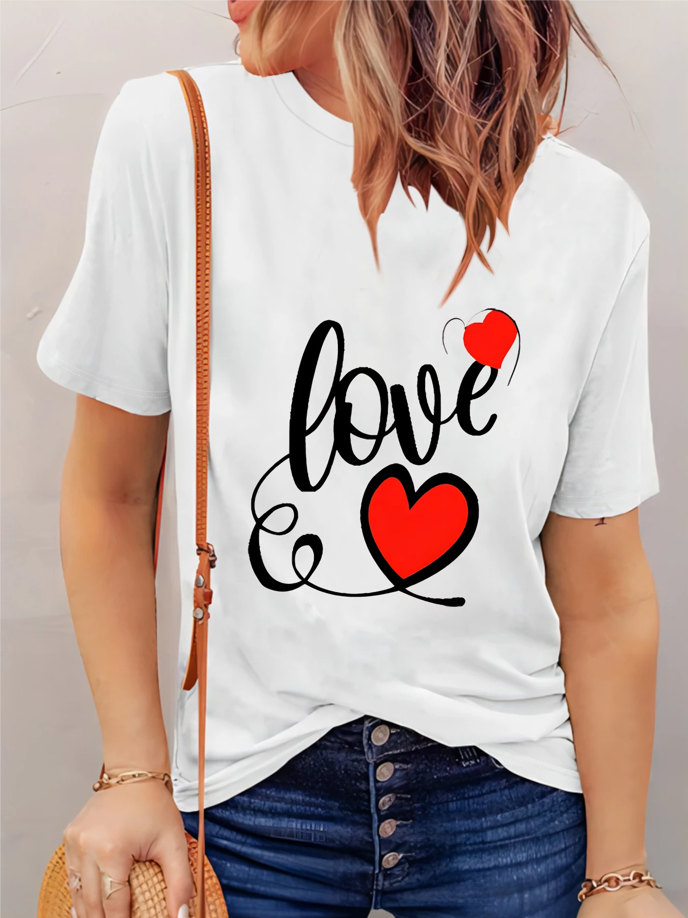 Casual round neck spring and summer graphic print T-shirt