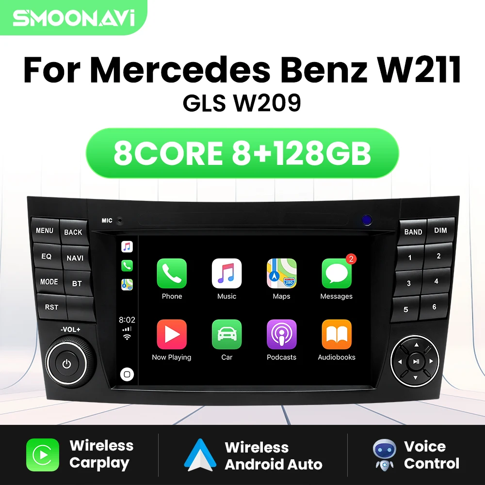 AI Voice Navi Wireless Carplay Car Radio Player For Mercedes Benz E-class W211 E200 E220 E300 E350 E240 E270 E280 CLS CLASS W219