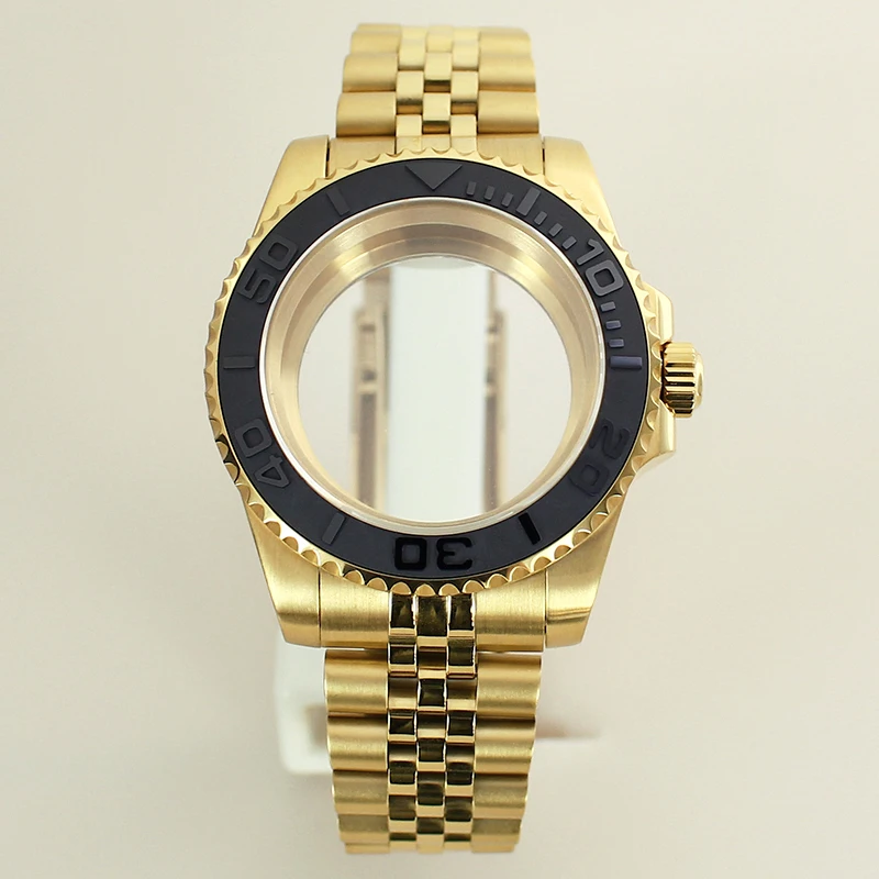 

pvd Gold 40mm 20ATM Diver Cases Strap Sapphire For NH35 NH36 NH34 NH70 4R36 8215 2824 GMT SUB Watch Case Jubilee Stainless Steel