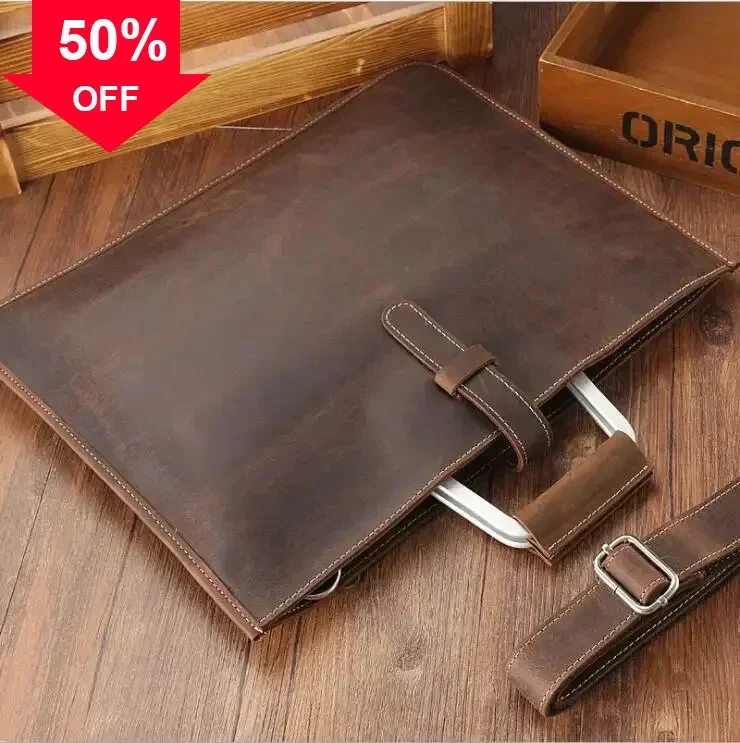 High Fashion Luxury Clutch Men's A4 File Document Purse Wallet Top Layer Ipad Leather Business Bag Briefcase Cowkskin