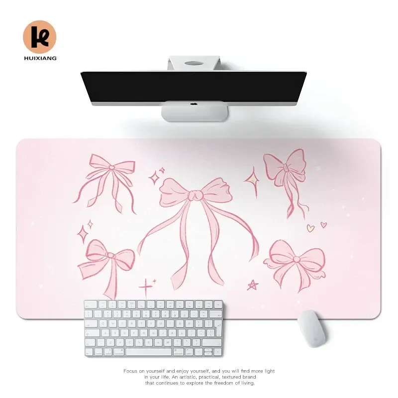 Simple Korean Bow Pu Leather Mousepad Office Desk Mat Mouse Pad Computer Speed Type Carpet Mat Player Laptop Keyboard Cartoon