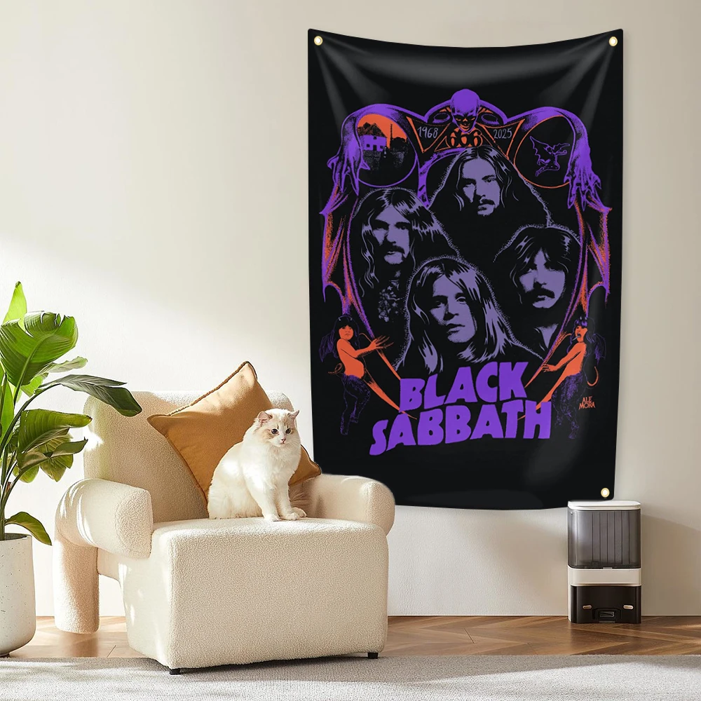 لافتة طباعة رقمية من البوليستر لفرقة الروك الثقيلة B-Black Sabbaths لتزيين نسيج داخلي خارجي لغرفة النوم
