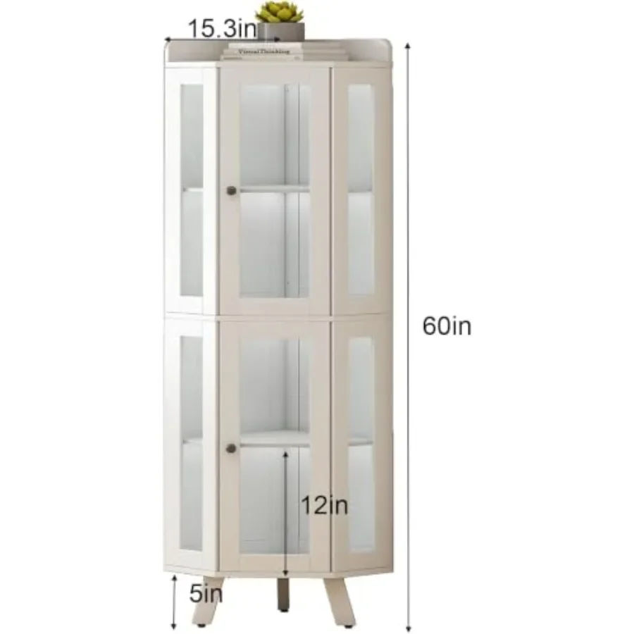 4 Tier Corner Display Cabinet for Collectibles, Tempered Glass Doors, Black Finish, Space-Saving Design