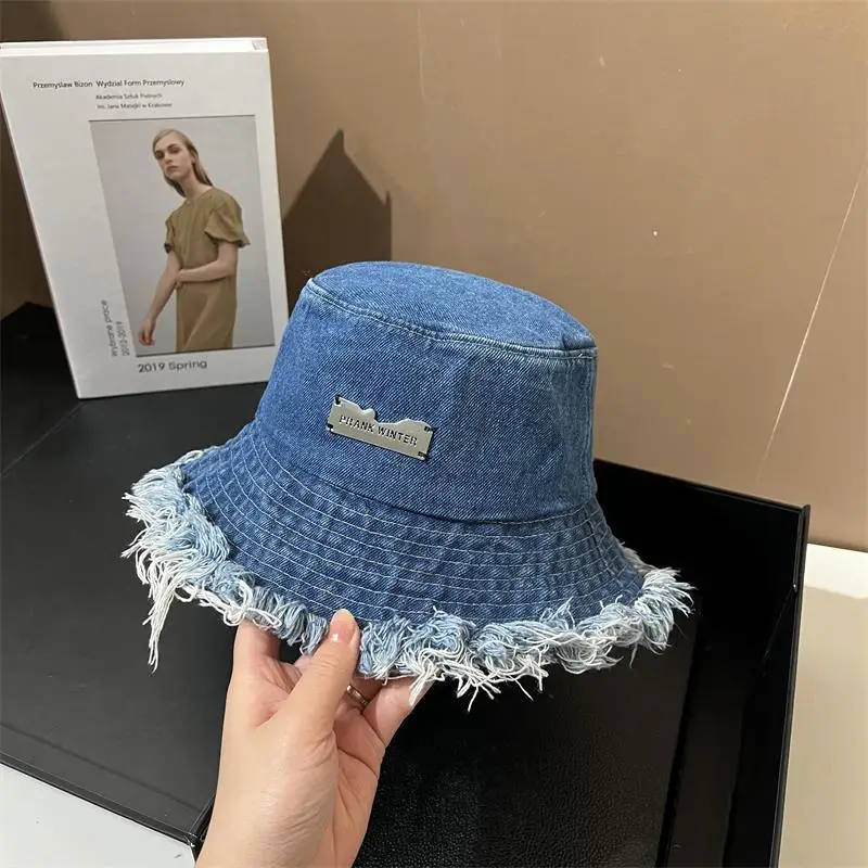 Vintage Knit Cowboy Hat Raw Edge Fisherman\'s Hat Large Brim Hundred Sun Protection Sun Hat Street Style Basin Hat Unisex