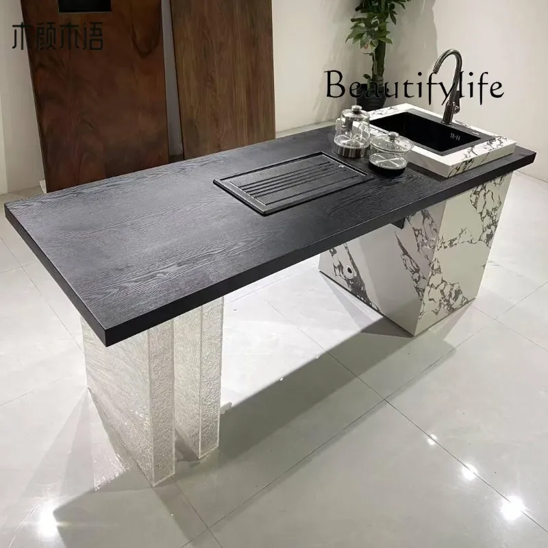 

Italian minimalist rock slab island tea table with sink modern minimalist designer new Chinese high-end