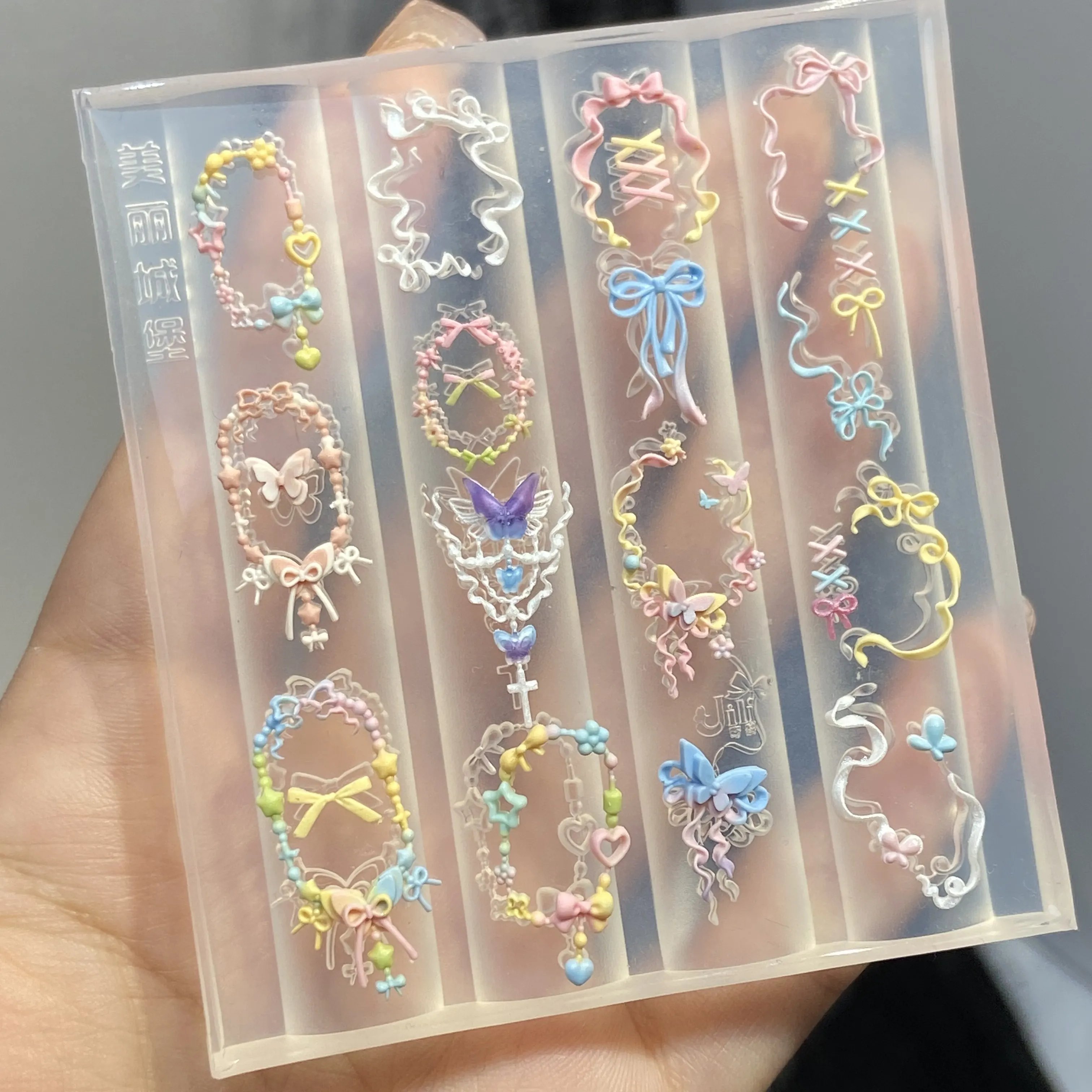 Girlish Heart Lovely Bowknot Butterfly Nail Art Silicone Mold Charm Flower Five-Pointed Star Heart Necklace Ribbon Manicure Mold