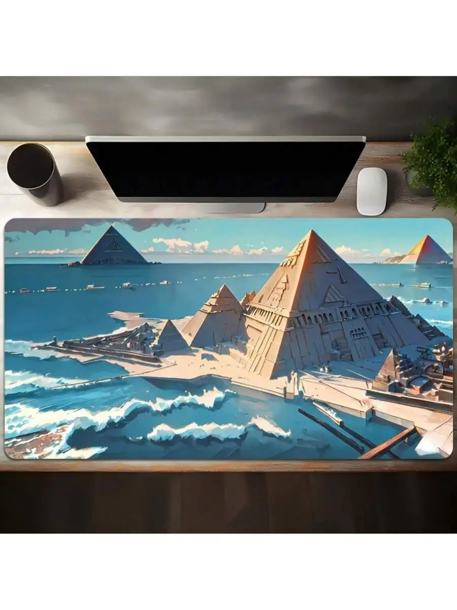 Large Gaming Mouse Pad Ancient Pyramid Landscape Non-Slip Rubber Desk Mat For Gamers And Office