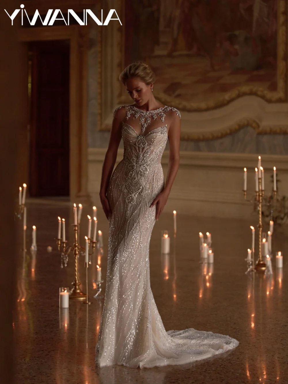 

New Arrival Glimmering Beaded Wedding Dress With Cape Dreamy Luxury Mermaid Long Bridal Gown Customized Tulle Dresses For Bride