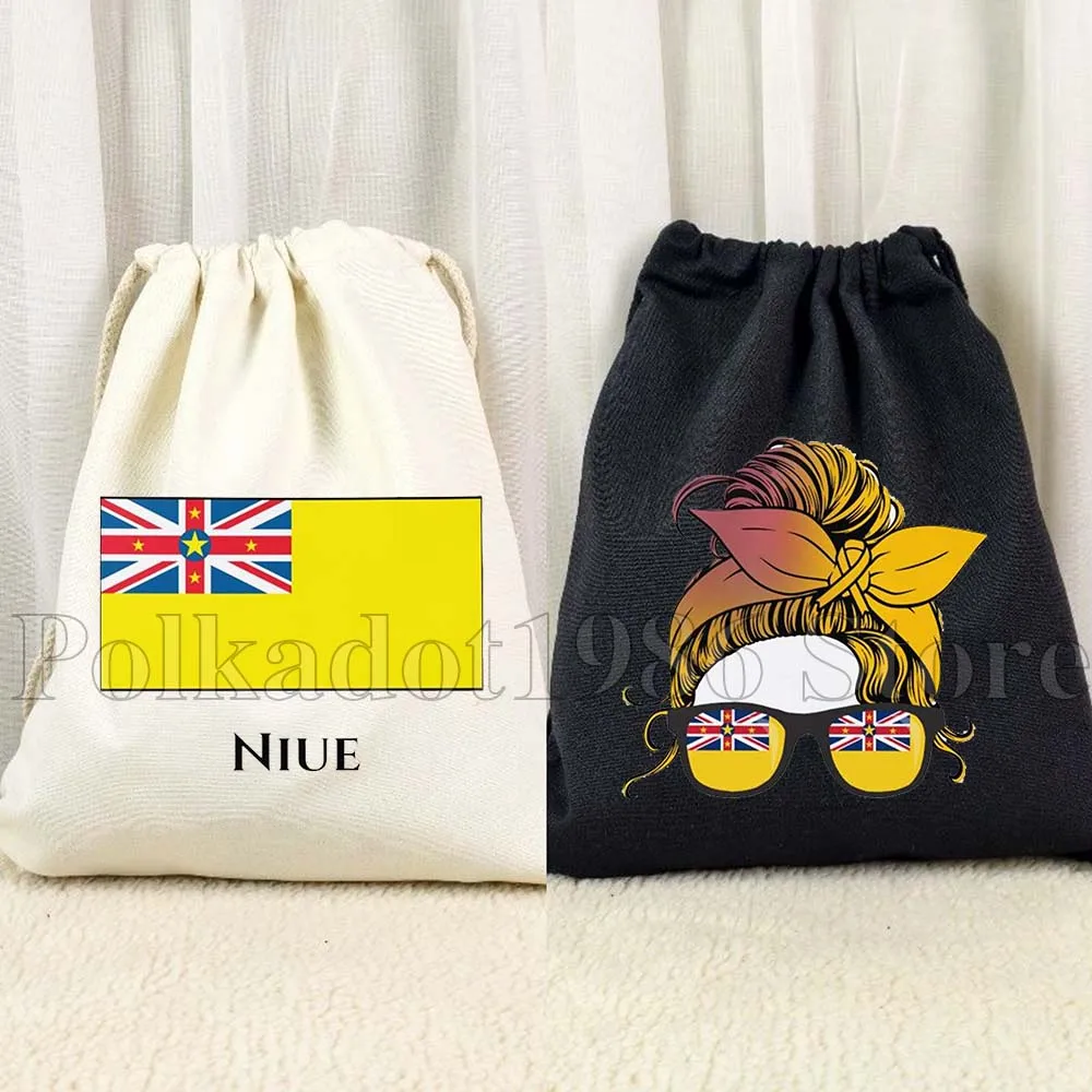 Niue Flag Map Love Heart Niuean Gifts Canvas Drawstring Bags Soccer Backpack Cotton Gym Sackpack Cotton Sports Yoga String Bag