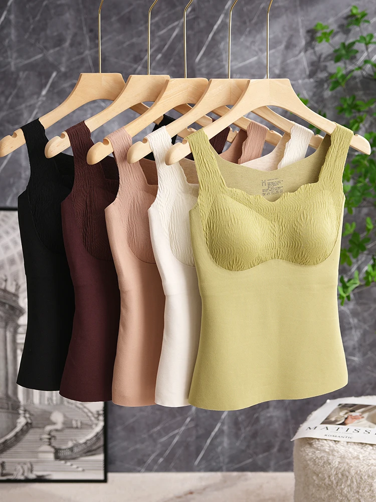 

Warm Wool Silk Texture Petal Collar Underwear with Chest Pad Inner Wear for Autumn And Winter Color Simple Style Women'...