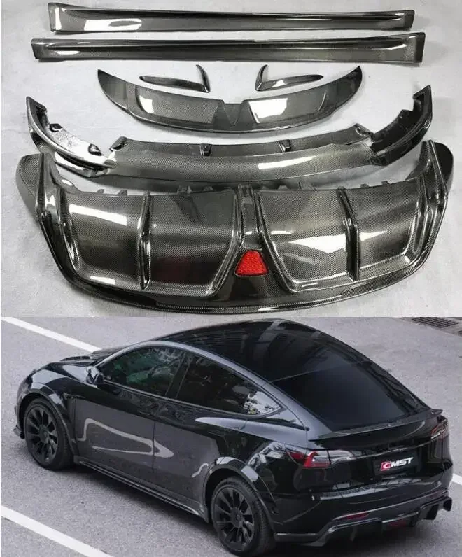 

New！ Real Carbon Fiber Body Kit For Tesla Model Y 2020-2023 Front Bumper Lip Splitters Rear Diffuser Side Skirt Spoiler