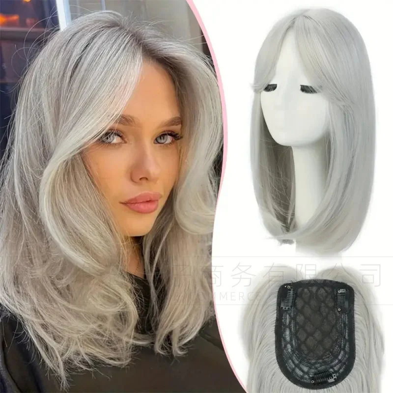 Women's wig with bangs 16-inch topper patch hairpiece synthetic fiber hair replacement block