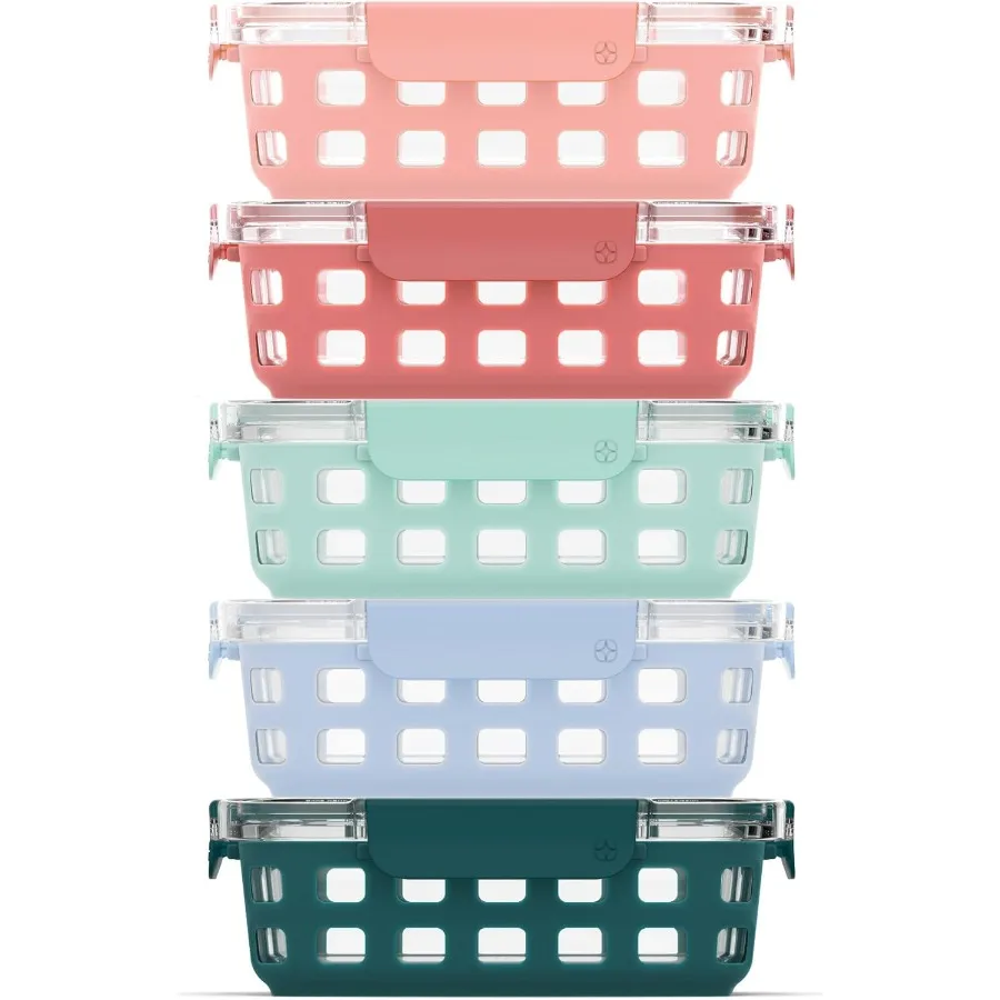 

Ello Duraglass 3.4 Cup Meal Prep Sets 10Pc 5 Pack Set Glass Food Storage Container with Silicone Sleeve and Airtight BPAFree Pl