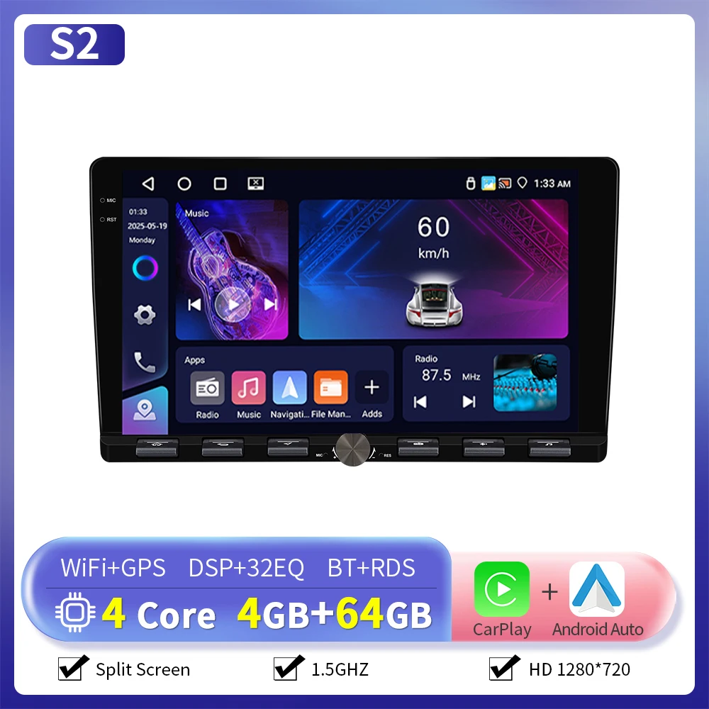Camecho 6 + 128G 2 Din Autoradio 9 ''IPS Touchscreen Universele Multimedia Speler Carplay Android Auto WIFI GPS Navigatie DSP RDS