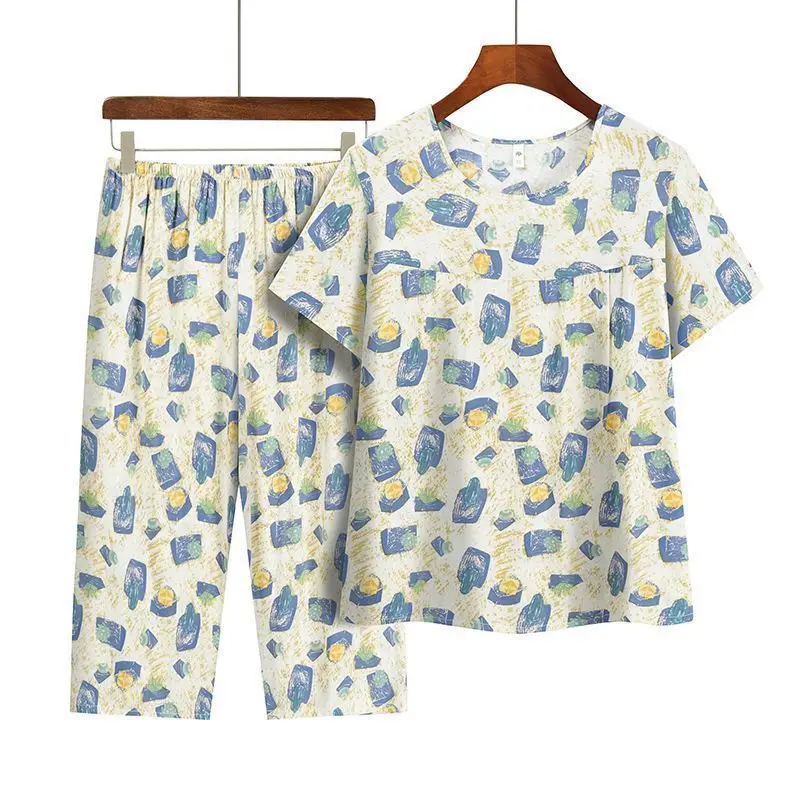Sommer-Outfits: Lässiger Pyjama aus Eisseide, lockerer zweiteiliger Anzug in Übergröße mit kurzärmeligem Oberteil – Detail 19