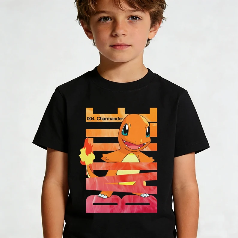 

Summer Anime Pokémon Cosplay T-Shirt Cotton Short Sleeve Tops Casual Loose Retro T-Shirt Men Women Kids Family Matching Outfits