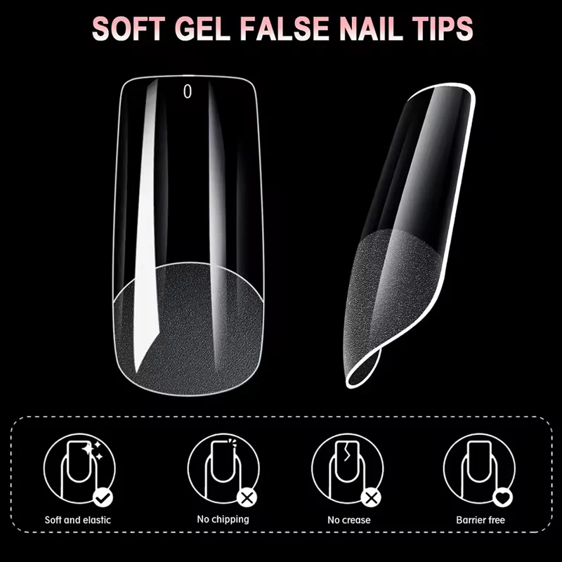 600 件 Full Cover Half Frosted False Nail Tips Square French Fake Soak Off Gel Nail Extension Tips Press on Nails Nail Supplies