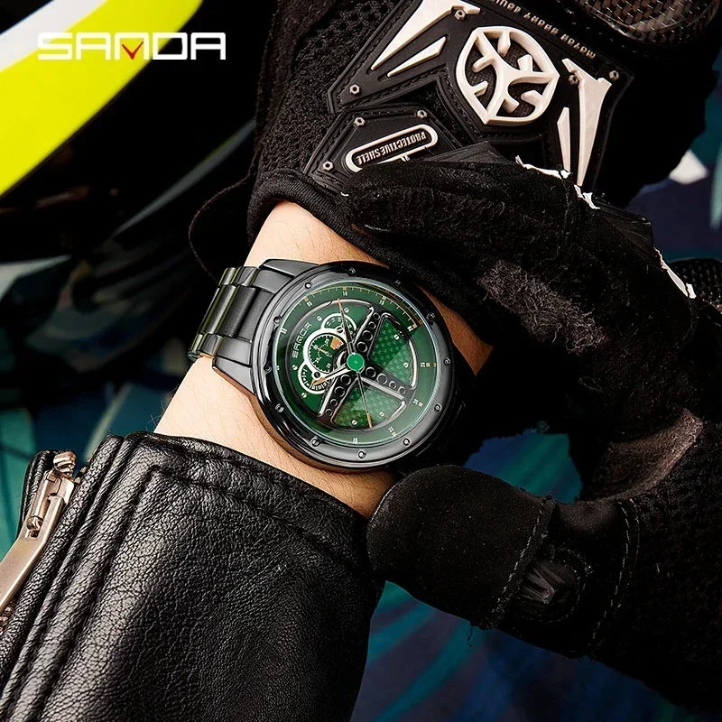 SANDA P1110, nueva moda, reloj para volante de coche para hombre, marca superior, moda de lujo, reloj de pulsera deportivo de cuarzo resistente al agua, reloj masculino